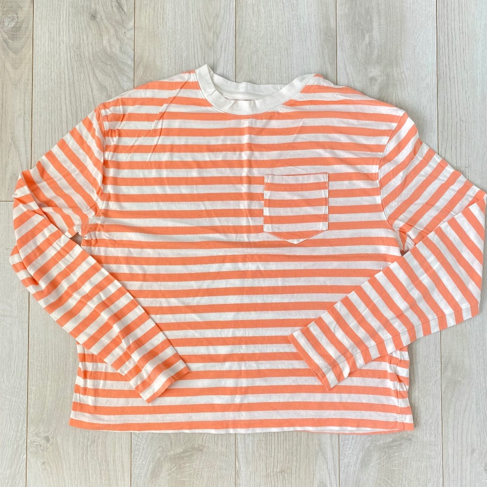 Long Sleeve Coral & White Striped Knit Top